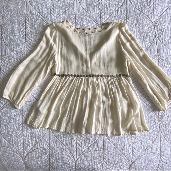 5/$35🍑Abercrombie & Fitch Cream Boho Beaded Shirt - Picture 7 of 7